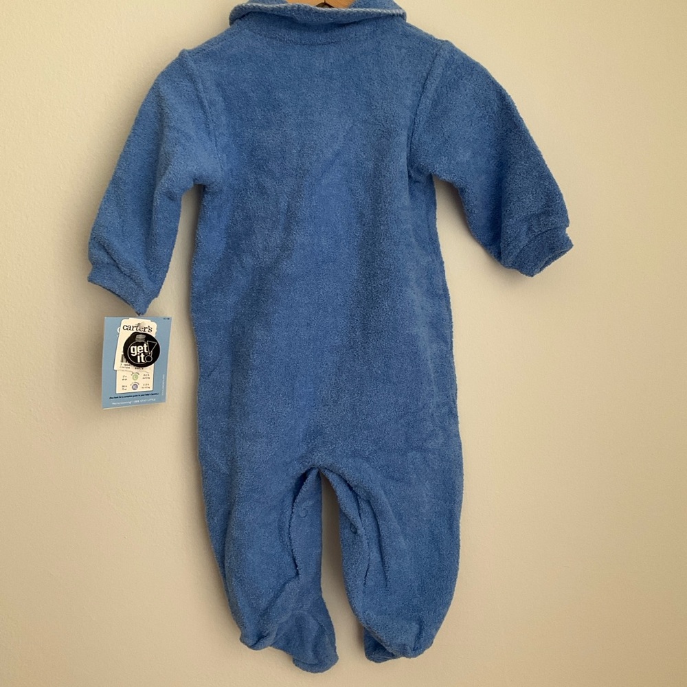 Carter's NWT Blue Terry Footed One-Piece with Frog Embroidery and Dog applique - Picture 4 of 7